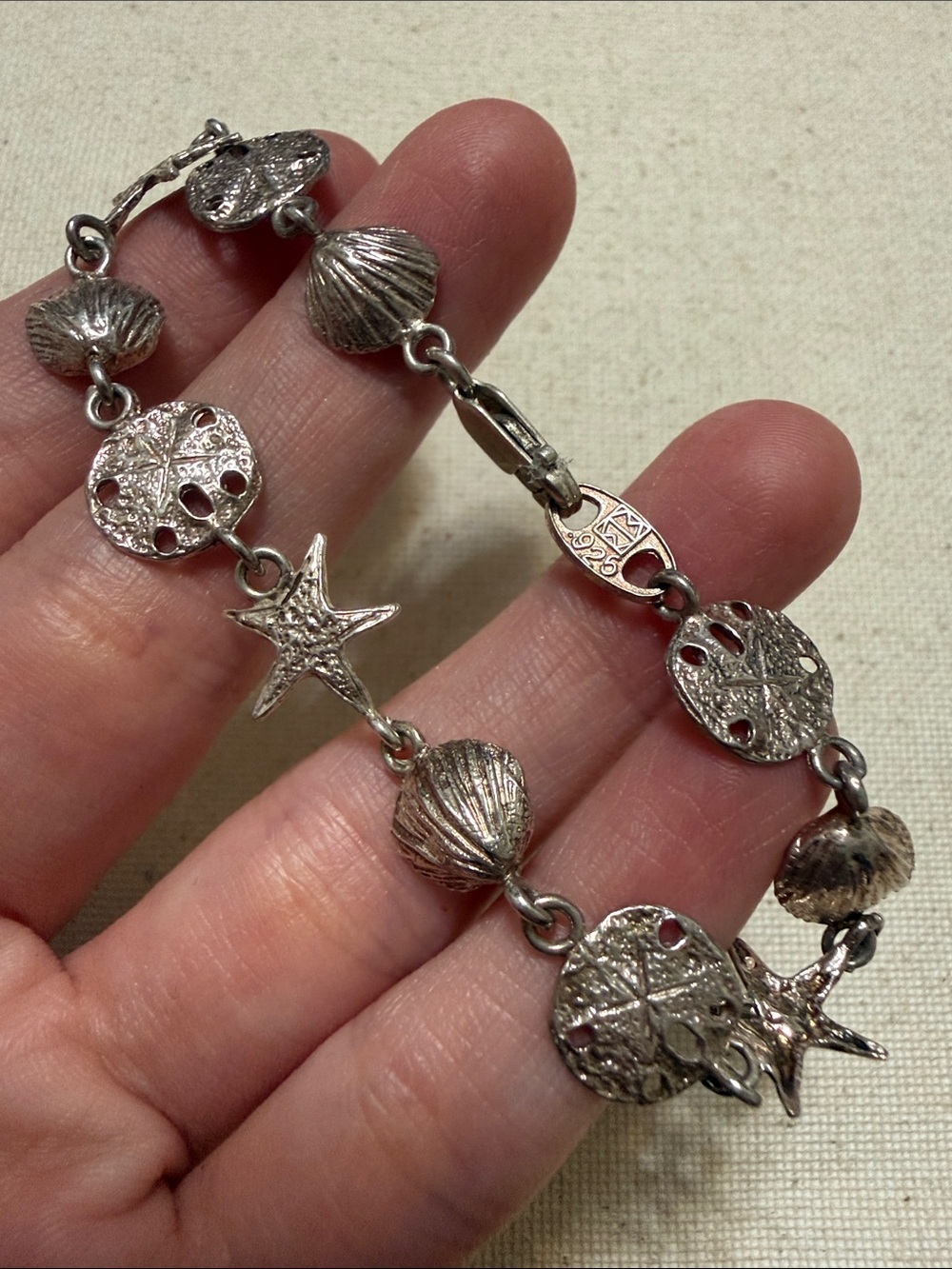 Sterling Silver 925 My Way Seashell & Starfish Link Bracelet 7’ in